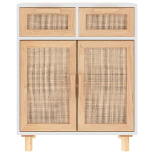 Weißes Sideboard 60 cm Massivholz Kiefer & Rattan