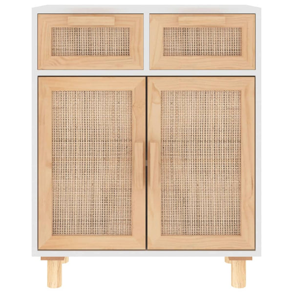 Weißes Sideboard 60 cm Massivholz Kiefer & Rattan