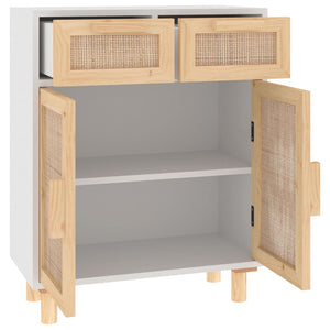 Weißes Sideboard 60 cm Massivholz Kiefer & Rattan