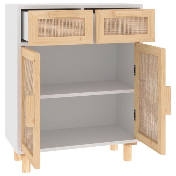 Weißes Sideboard 60 cm Massivholz Kiefer & Rattan
