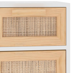 Weißes Sideboard 60 cm Massivholz Kiefer & Rattan