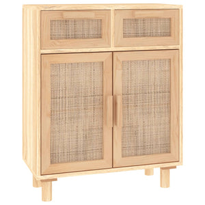 Sideboard Braun Kiefer Massivholz & Natur-Rattan