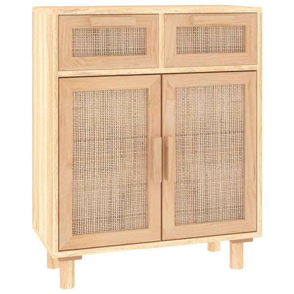 Sideboard Braun Kiefer Massivholz & Natur-Rattan