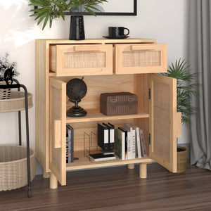 Sideboard Braun Kiefer Massivholz & Natur-Rattan