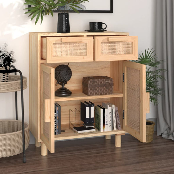 Sideboard Braun Kiefer Massivholz & Natur-Rattan