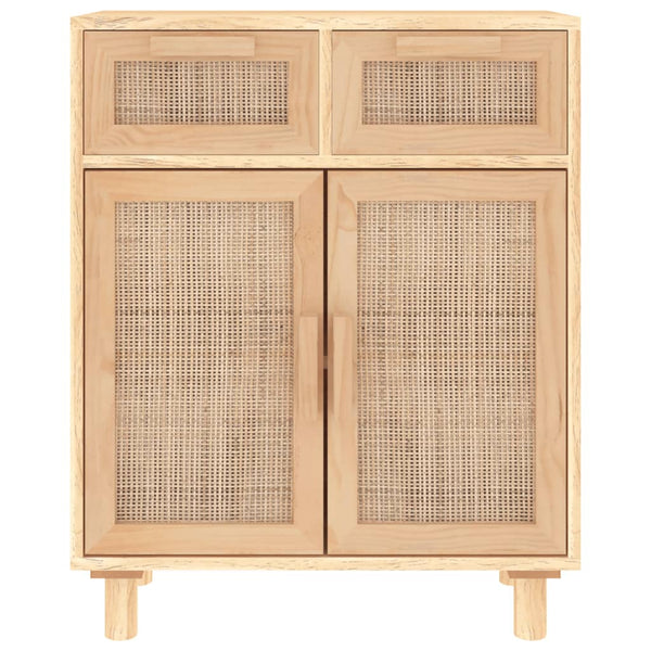 Sideboard Braun Kiefer Massivholz & Natur-Rattan