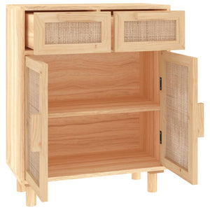 Sideboard Braun Kiefer Massivholz & Natur-Rattan