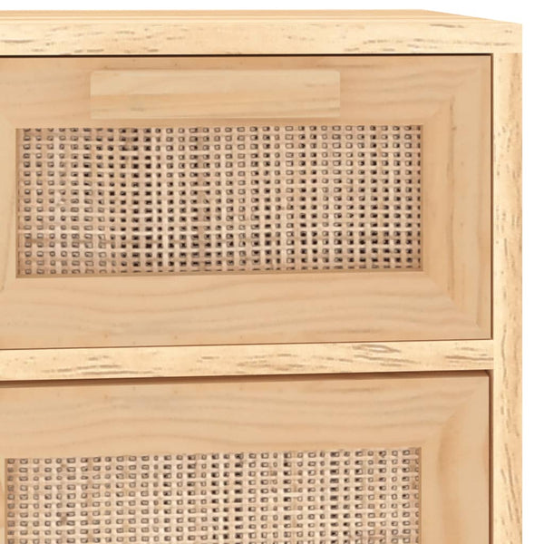 Sideboard Braun Kiefer Massivholz & Natur-Rattan