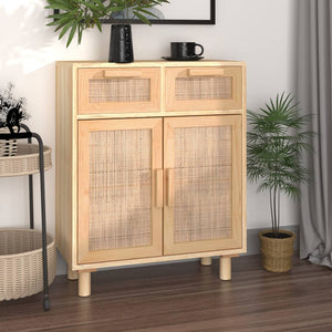 Sideboard Braun Kiefer Massivholz & Natur-Rattan
