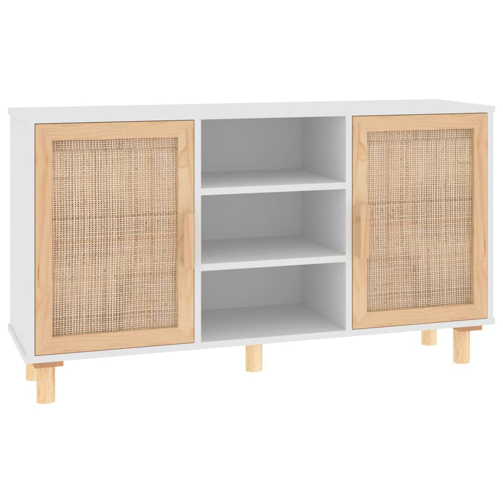 Weißes Sideboard 105cm Kiefer Massivholz & Rattan