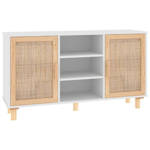 Weißes Sideboard 105cm Kiefer Massivholz & Rattan