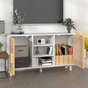 Weißes Sideboard 105cm Kiefer Massivholz & Rattan