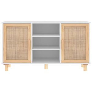 Weißes Sideboard 105cm Kiefer Massivholz & Rattan