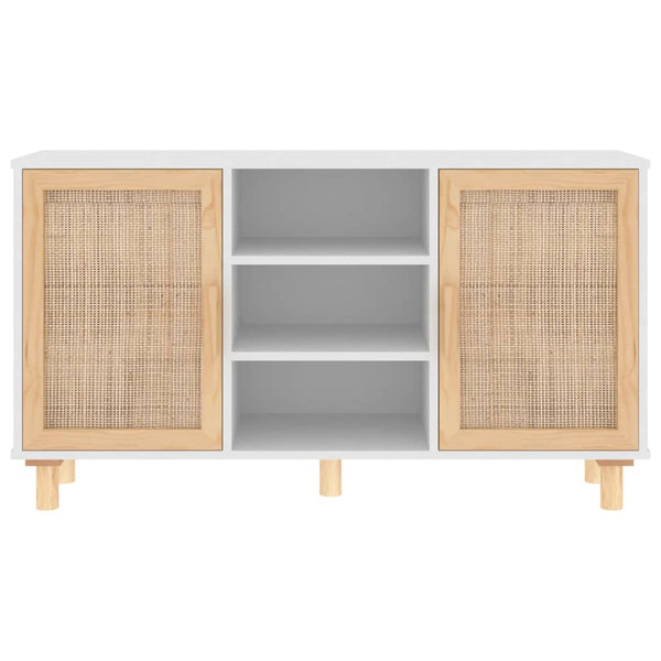 Weißes Sideboard 105cm Kiefer Massivholz & Rattan