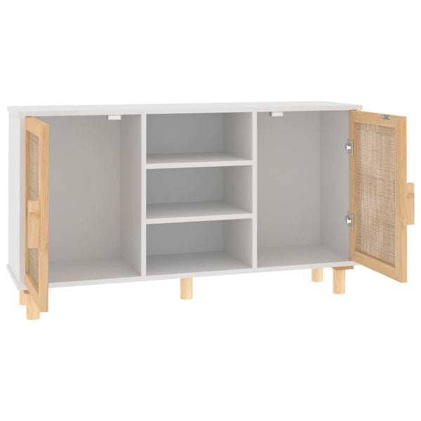Weißes Sideboard 105cm Kiefer Massivholz & Rattan