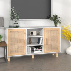 Weißes Sideboard 105cm Kiefer Massivholz & Rattan