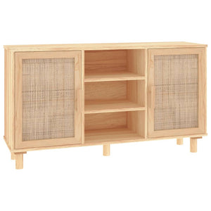Braunes Sideboard 105cm Kiefer Massivholz & Rattan