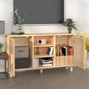 Braunes Sideboard 105cm Kiefer Massivholz & Rattan