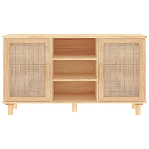 Braunes Sideboard 105cm Kiefer Massivholz & Rattan