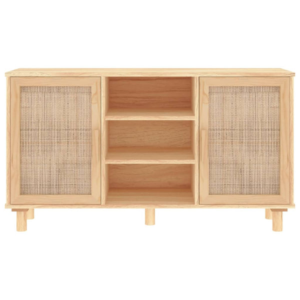 Braunes Sideboard 105cm Kiefer Massivholz & Rattan