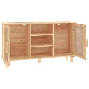Braunes Sideboard 105cm Kiefer Massivholz & Rattan