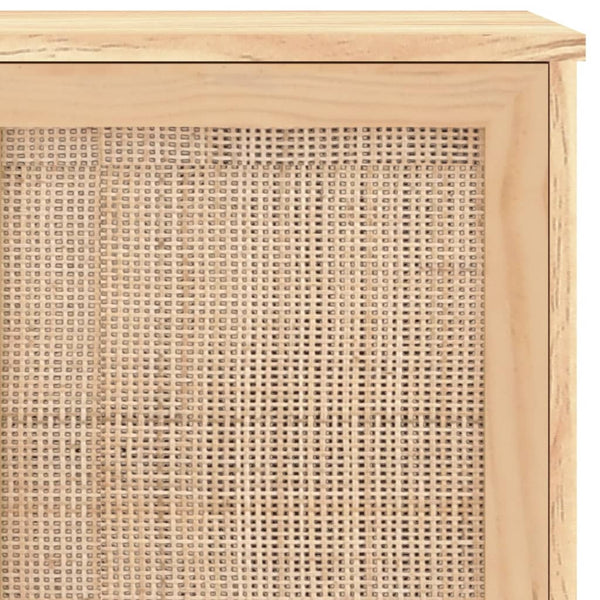 Braunes Sideboard 105cm Kiefer Massivholz & Rattan
