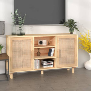 Braunes Sideboard 105cm Kiefer Massivholz & Rattan