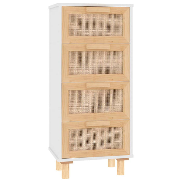 Weißes Sideboard 40x30x90cm Kiefer Massivholz Rattan
