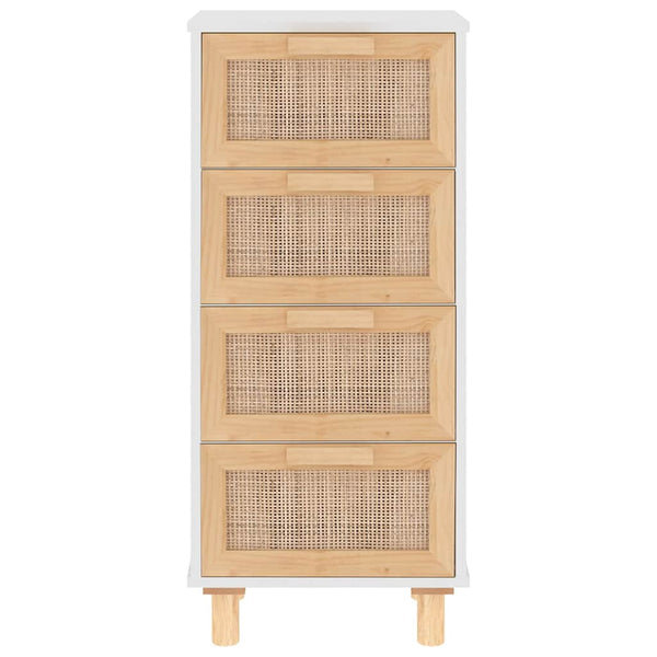 Weißes Sideboard 40x30x90cm Kiefer Massivholz Rattan