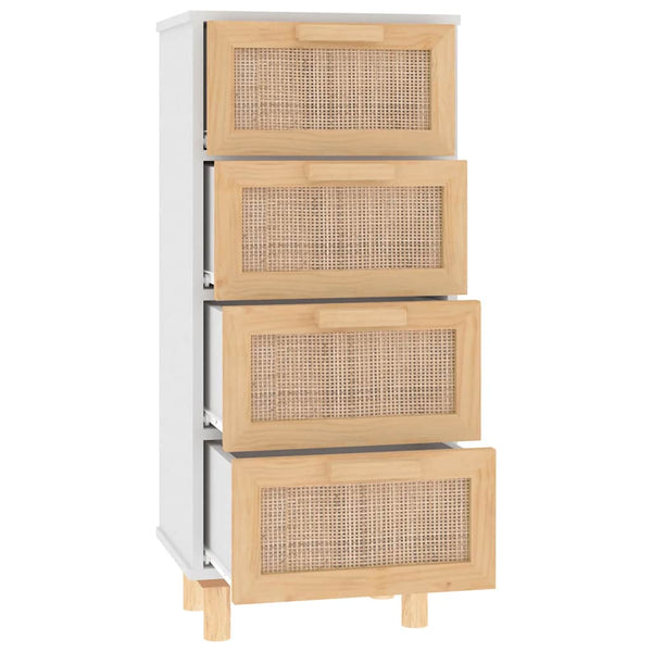 Weißes Sideboard 40x30x90cm Kiefer Massivholz Rattan