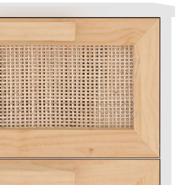 Weißes Sideboard 40x30x90cm Kiefer Massivholz Rattan
