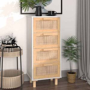 Weißes Sideboard 40x30x90cm Kiefer Massivholz Rattan
