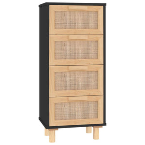 vidaXL Buffet noir 40x30x90 cm Bois de pin massif et rotin naturel