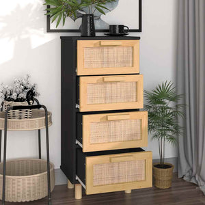 vidaXL Buffet noir 40x30x90 cm Bois de pin massif et rotin naturel