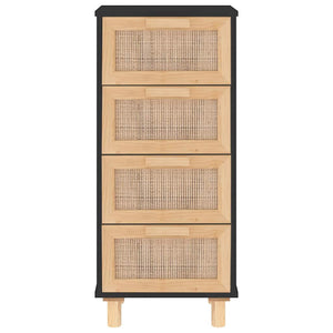 vidaXL Buffet noir 40x30x90 cm Bois de pin massif et rotin naturel