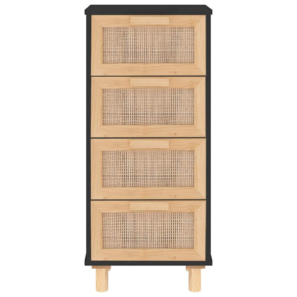 vidaXL Buffet noir 40x30x90 cm Bois de pin massif et rotin naturel