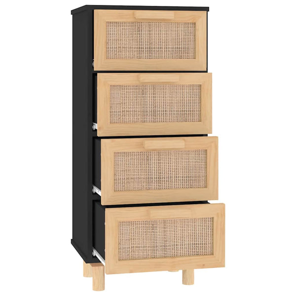 vidaXL Buffet noir 40x30x90 cm Bois de pin massif et rotin naturel