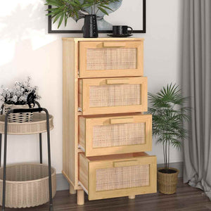 Braunes Sideboard 40x90 cm Kiefer Massivholz Rattan