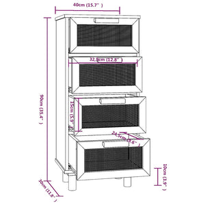 Braunes Sideboard 40x90 cm Kiefer Massivholz Rattan