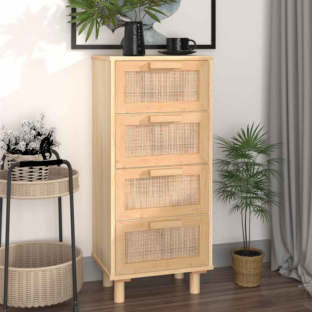 Braunes Sideboard 40x90 cm Kiefer Massivholz Rattan