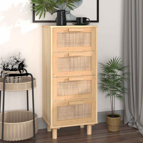 Braunes Sideboard 40x90 cm Kiefer Massivholz Rattan