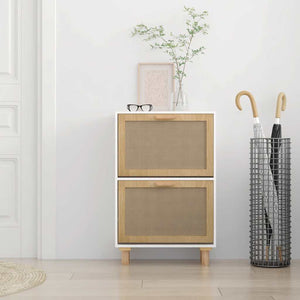 Weißer Schuhschrank mit Rattan