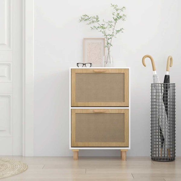 Weißer Schuhschrank mit Rattan