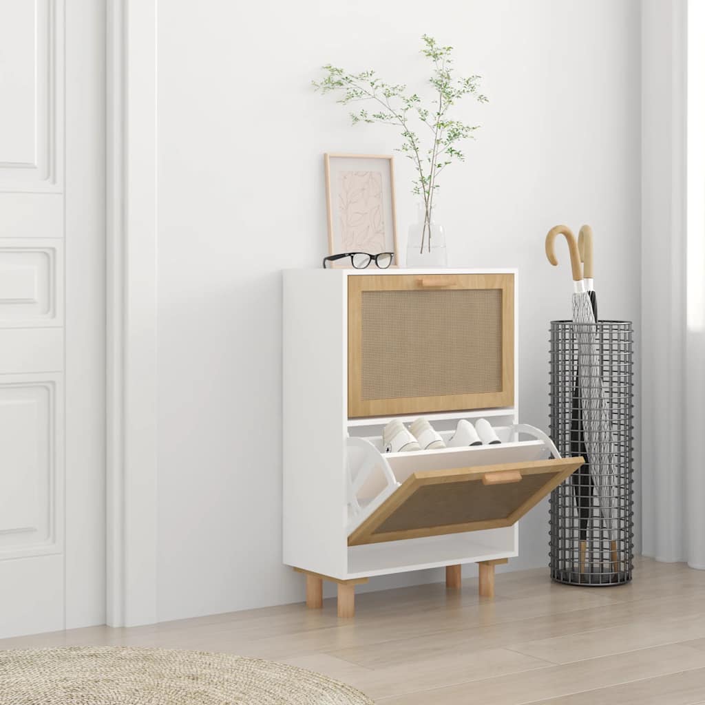 Weißer Schuhschrank mit Rattan