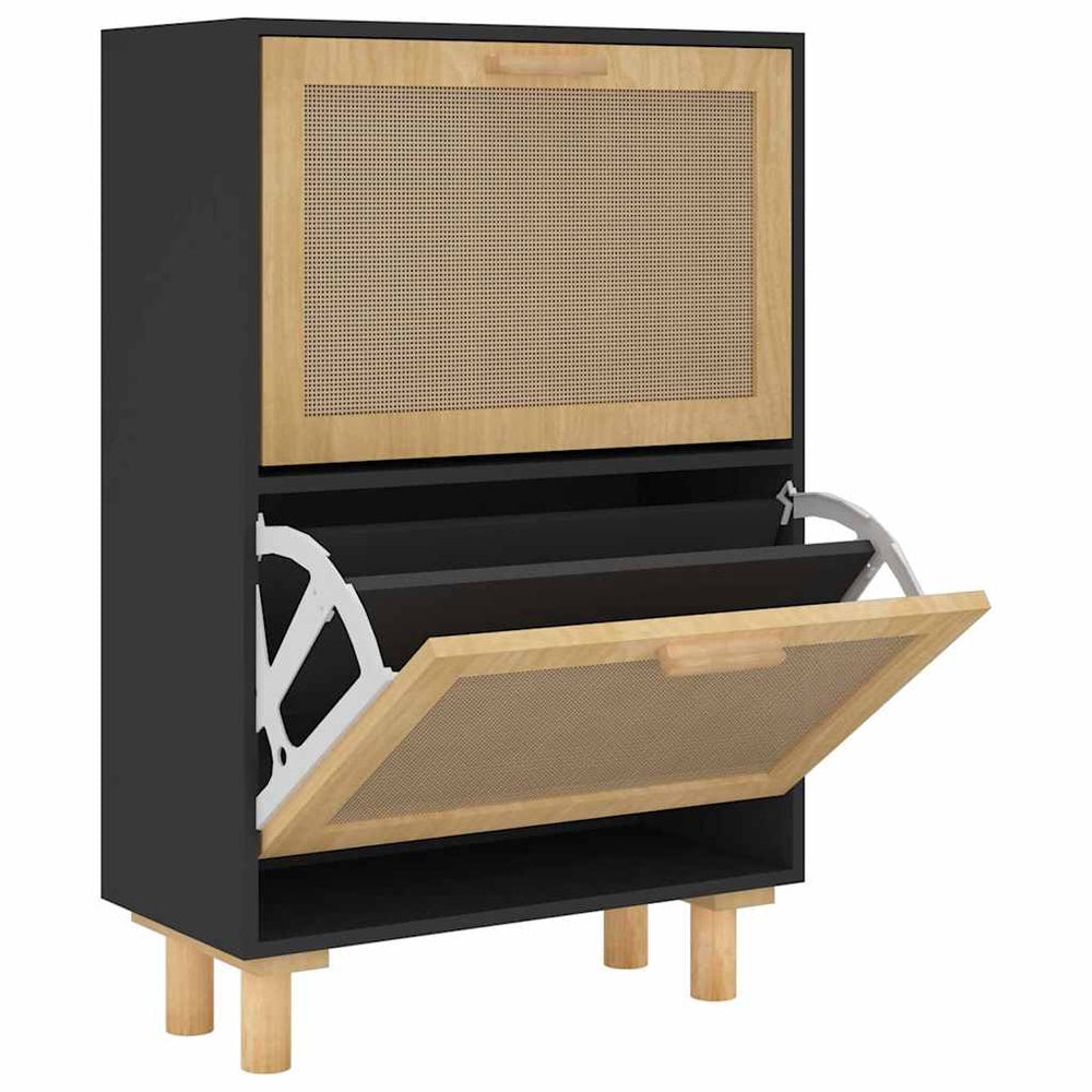 Schuhschrank Schwarz Holz & Rattan 52x80 cm