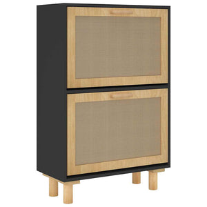 Schuhschrank Schwarz Holz & Rattan 52x80 cm