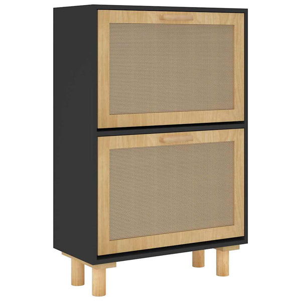 Schuhschrank Schwarz Holz & Rattan 52x80 cm
