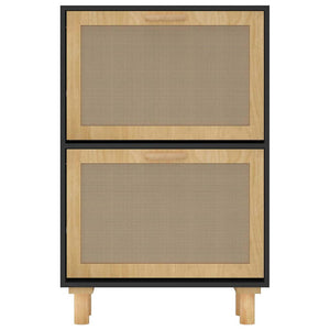 Schuhschrank Schwarz Holz & Rattan 52x80 cm