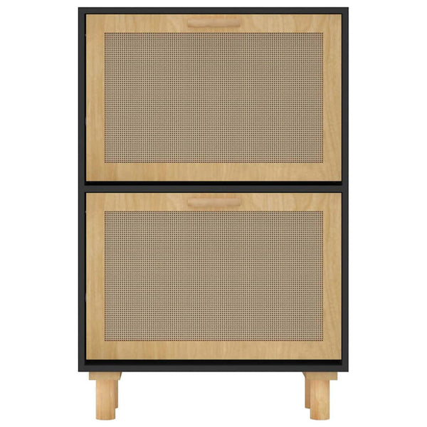 Schuhschrank Schwarz Holz & Rattan 52x80 cm