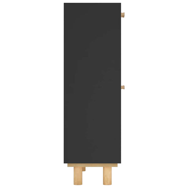 Schuhschrank Schwarz Holz & Rattan 52x80 cm
